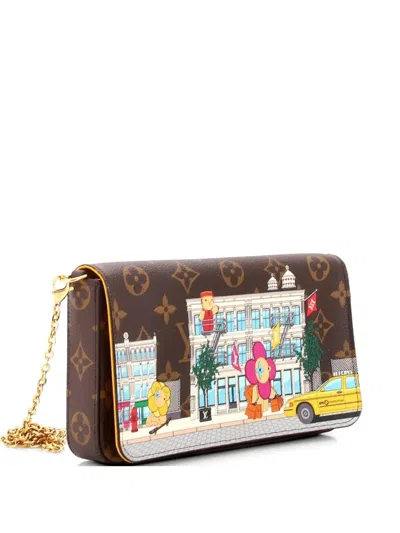 Pre-owned Louis Vuitton Felicie Pochette Limited Edition Vivienne Xmas Monogram Canvas Crossbody Bag In Brown