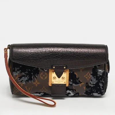 Pre-owned Louis Vuitton Fleur De Jais Manege Black/monogram Canvas And Leather Limited Edition Clutch