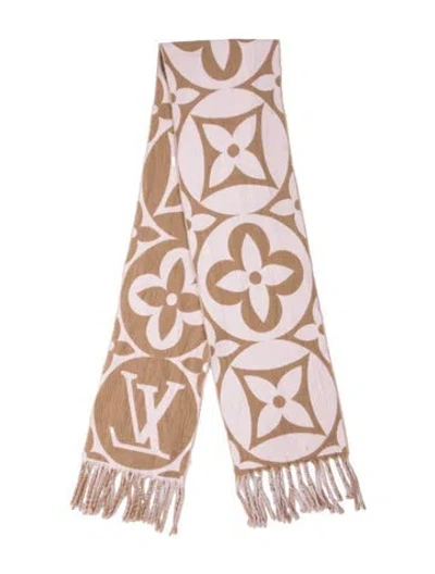 Pre-owned Louis Vuitton Flight Mode Lv Medallion Wool Scarf In Neutral