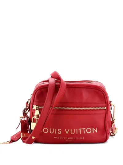 Pre-owned Louis Vuitton Flight Paname Takeoff Bag Leather Shoulder Bag In Red