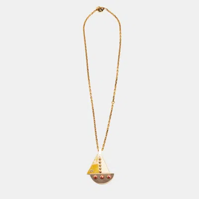 Pre-owned Louis Vuitton Float The Boat Crystal Resin Wood Gold Tone Pendant Necklace In Multicolor