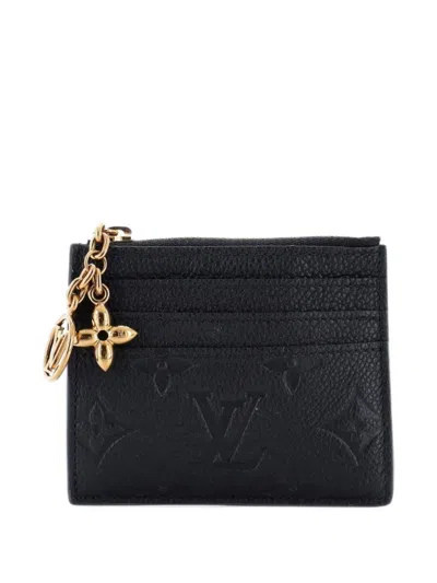 Pre-owned Louis Vuitton Flora Monogram Empreinte Leather Card Holder In Black