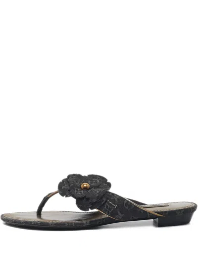 Pre-owned Louis Vuitton Floral-appliqué Thong Sandals