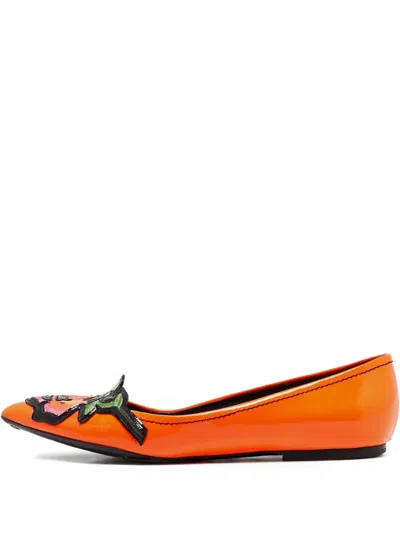 Pre-owned Louis Vuitton Floral-embroidered Ballet Flats