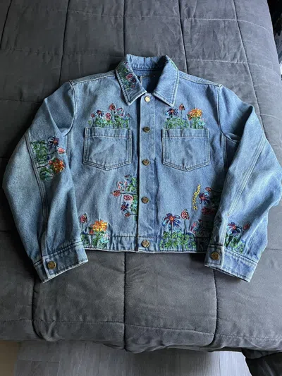Pre-owned Louis Vuitton Floral Embroidered Denim Jacket In Blue