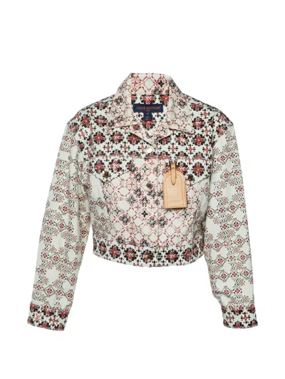 Pre-owned Louis Vuitton Floral Monogram Denim Jacket In White