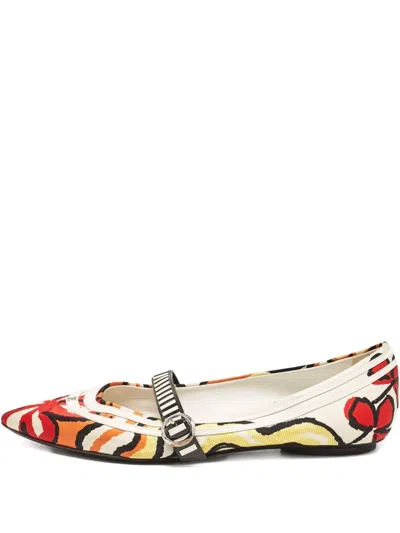 Pre-owned Louis Vuitton Floral-pattern Ballet Flats In White