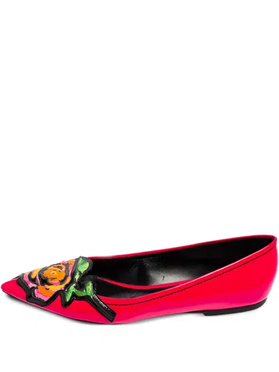 Pre-owned Louis Vuitton Floral-print Leather Ballet Flats