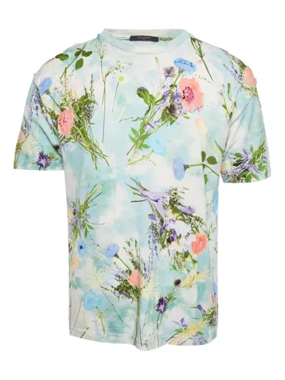 Pre-owned Louis Vuitton Floral-print T-shirt In Blue