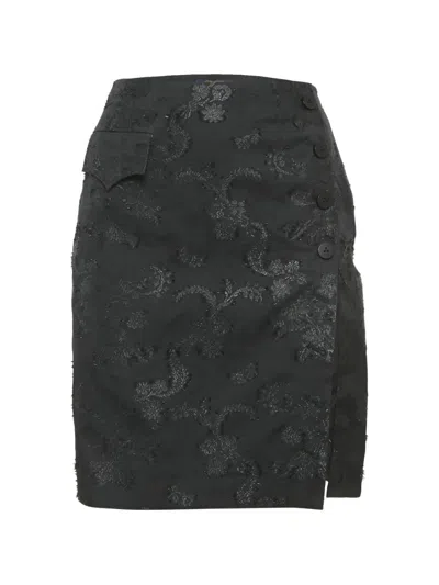 Pre-owned Louis Vuitton Floral-jacquard Skirt In Black