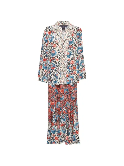 Pre-owned Louis Vuitton Floral-vine Crepe Top And Skirt Set In Neutrals