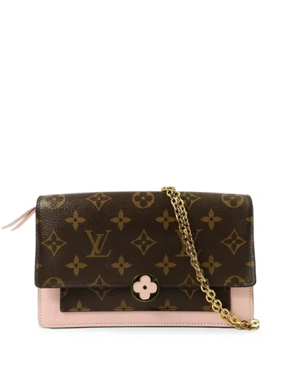 Pre-owned Louis Vuitton Flore Monogram Chain Clutch Bag In Brown