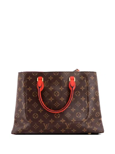 Pre-owned Louis Vuitton Flower Monogram Canvas With Leather Tote Bag In Brown