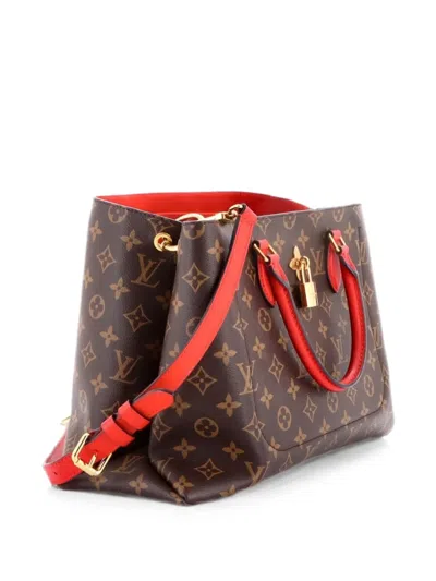 Pre-owned Louis Vuitton Flower Monogram Canvas With Leather Tote Bag In Brown