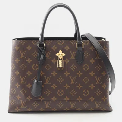 Pre-owned Louis Vuitton Flower Tote Brown Monogram Canvas Leather Shoulder Handbag