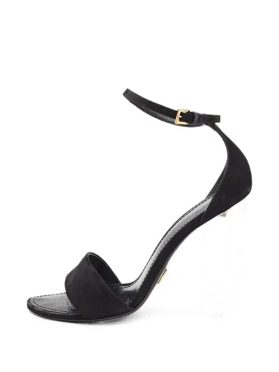 Pre-owned Louis Vuitton Flower-cut Ankle-strap Sandals In Black