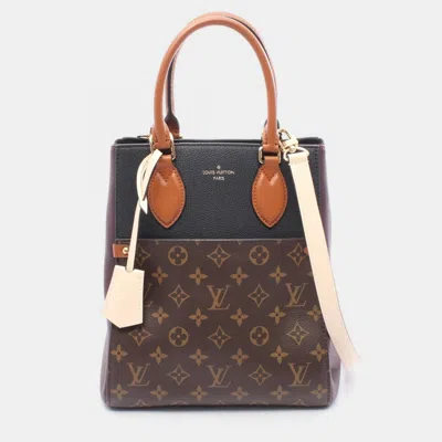 Pre-owned Louis Vuitton Fold Tote Mm Black/brown Monogram Canvas Leather Shoulder Bag