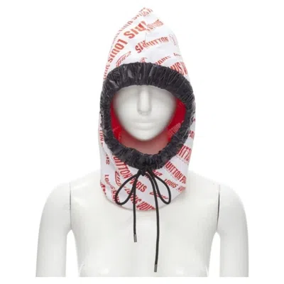 Pre-owned Louis Vuitton Fornasetti 2021 White Red Logo Jacquard Nylon Trim Snood Hood Hat
