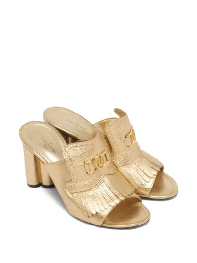 Pre-owned Louis Vuitton Fringe Leather Sandals In Gold
