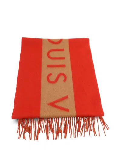 Pre-owned Louis Vuitton Fringed Logo-print Scarf In Orange
