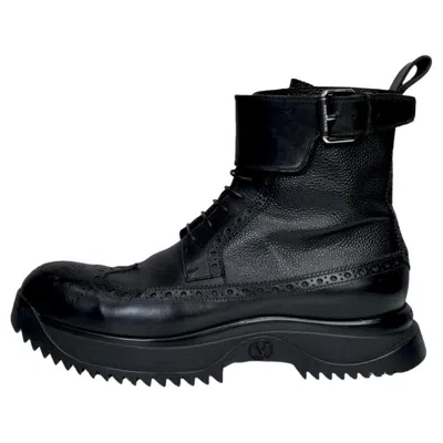 Pre-owned Louis Vuitton Frontier Leather Ankle Boots In Black
