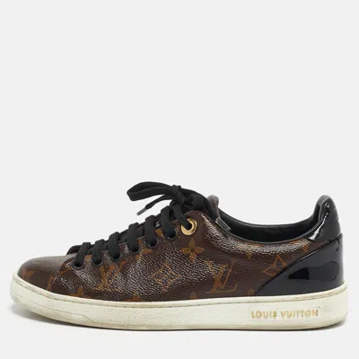 Pre-owned Louis Vuitton Frontrow Size 36 Brown/black Coated Canvas And Patent Leather Low Top Sneakers