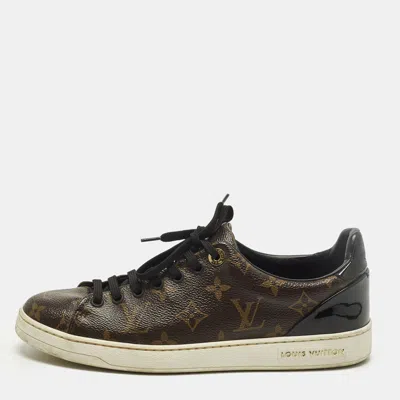 Pre-owned Louis Vuitton Frontrow Size 39 Brown Monogram Coated Canvas And Patent Low Top Sneakers