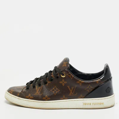 Pre-owned Louis Vuitton Frontrow Size 39 Brown/black Monogram Coated Canvas And Patent Leather Low Top Sneakers
