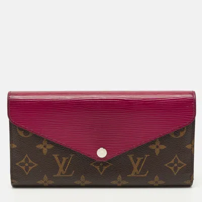 Pre-owned Louis Vuitton Fuchsia Epi Leather And Monogram Canvas Marie-lou Long Wallet In Pink