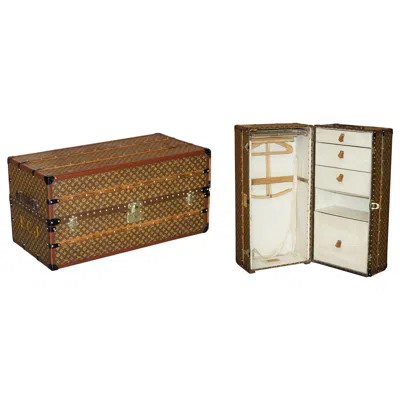 Pre-owned Louis Vuitton Fully Restored 1920  France Wardrobe Steamer Trunk Stencil Monogram In Brown