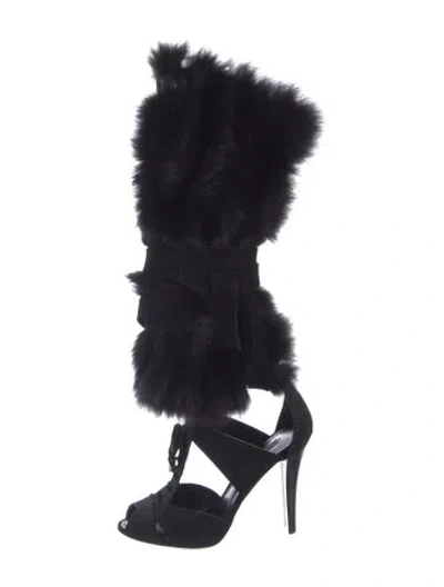 Pre-owned Louis Vuitton Fur Lace-up Boots In Black