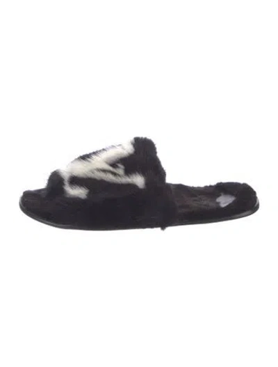 Pre-owned Louis Vuitton Fur Printed Slides In Black