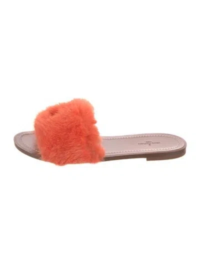 Pre-owned Louis Vuitton Fur Slides In Orange