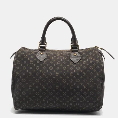 Pre-owned Louis Vuitton Fusain Monogram Mini Lin Fabric Speedy 30 Bag In Brown