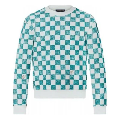 Pre-owned Louis Vuitton Fw21 Grid Round Neck Long Sleeves Couple Style Blue White Colorblock In Multi