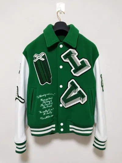 Pre-owned Louis Vuitton Fw21 Varsity Leather Jacket In Green