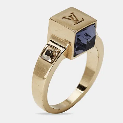 Pre-owned Louis Vuitton Gamble Crystal Gold Tone Ring Size 50