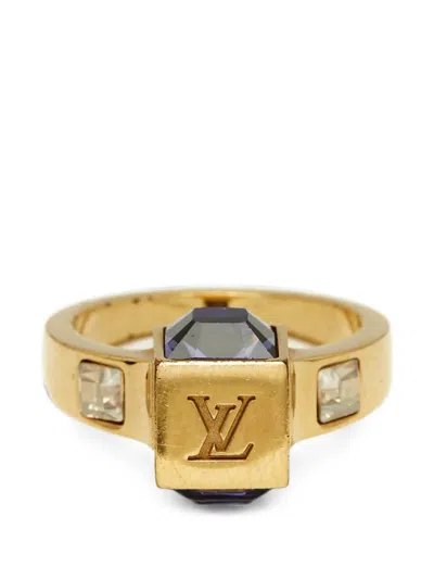 Pre-owned Louis Vuitton Gamble Crystal Ring In Gold
