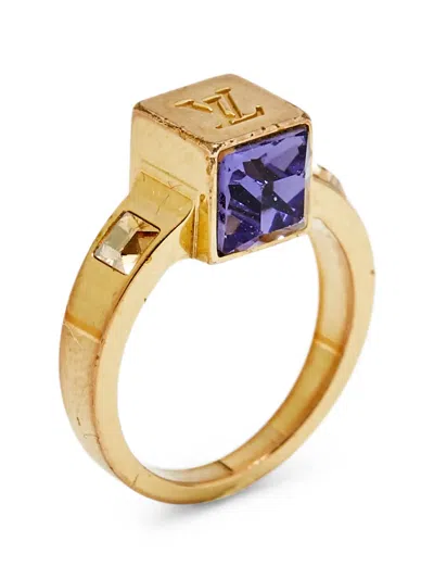 Pre-owned Louis Vuitton Gamble Crystal Ring In Gold