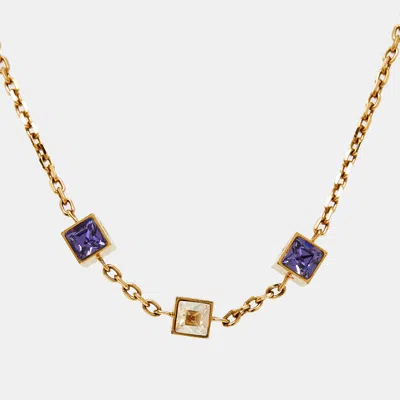 Pre-owned Louis Vuitton Gamble Crystals Gold Tone Necklace