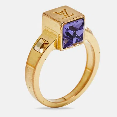 Pre-owned Louis Vuitton Gamble Crystals Gold Tone Ring Size 50