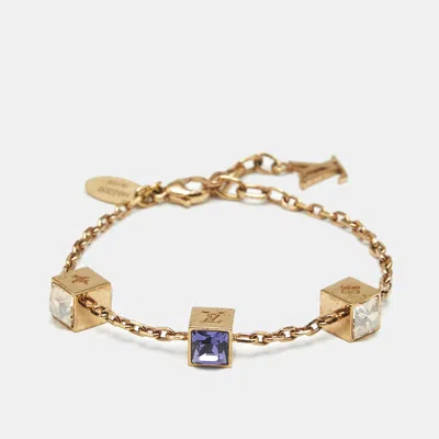Pre-owned Louis Vuitton Gamble Monogram Cube Crystal Gold Tone Bracelet