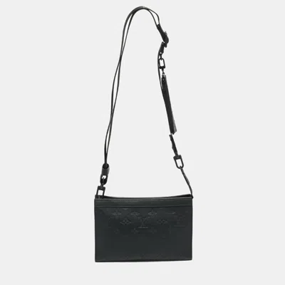 Pre-owned Louis Vuitton Gaston Black Monogram Shadow Leather Wearable Wallet