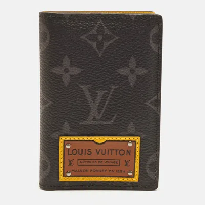 Pre-owned Louis Vuitton Gaston Label Monogram Eclipse Canvas Pocket Organizer In Black