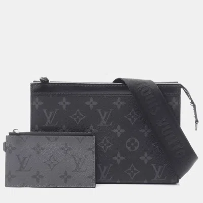 Pre-owned Louis Vuitton Gaston Wearable Wallet Black/gray Monogram Eclipse Canvas Crossbody Shoulder Bag
