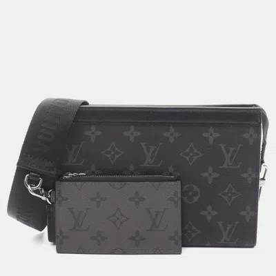 Pre-owned Louis Vuitton Gaston Wearable Wallet Monogram Eclipse Canvas Crossbody Bag In Black