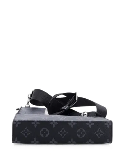 Pre-owned Louis Vuitton Gaston Wearable Wallet Monogram Eclipse Canvas Crossbody Bag In Black