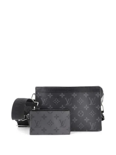 Pre-owned Louis Vuitton Gaston Wearable Wallet Monogram Eclipse Canvas Crossbody Bag In Black