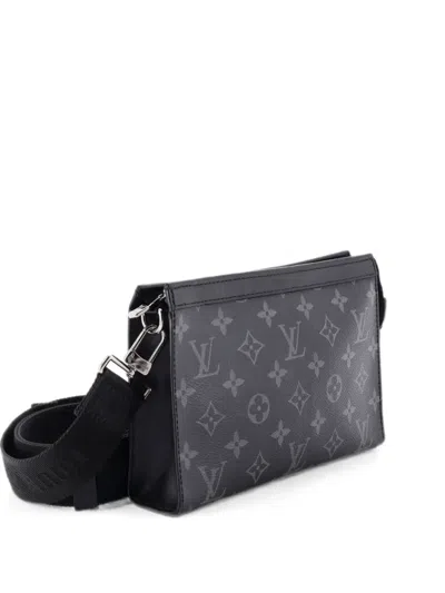 Pre-owned Louis Vuitton Gaston Wearable Wallet Monogram Eclipse Canvas Crossbody Bag In Black
