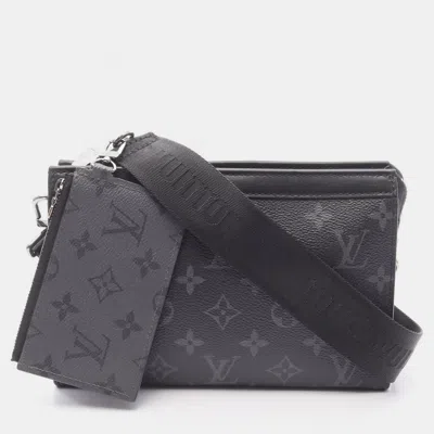 Pre-owned Louis Vuitton Gaston Wearable Wallet Monogram Eclipse Canvas Shoulder Bag In Black